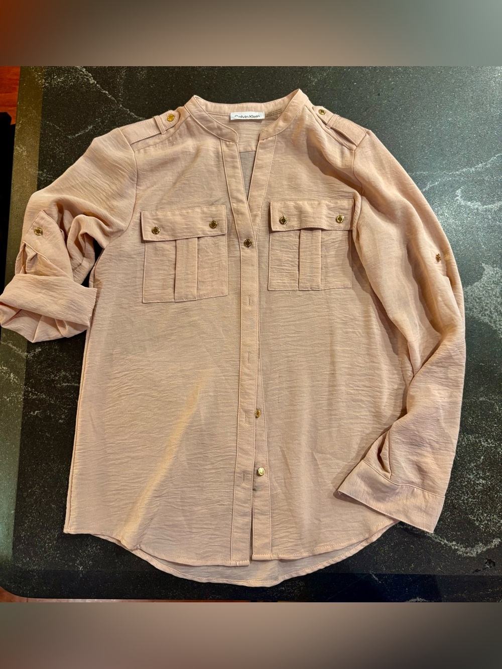 Calvin Klein Blush Pink Utility Button-Front Blouse
